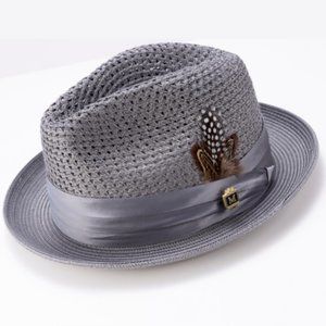 Montique Gray Color Pinch Braided Fedora With Matching Satin Ribbon H 34